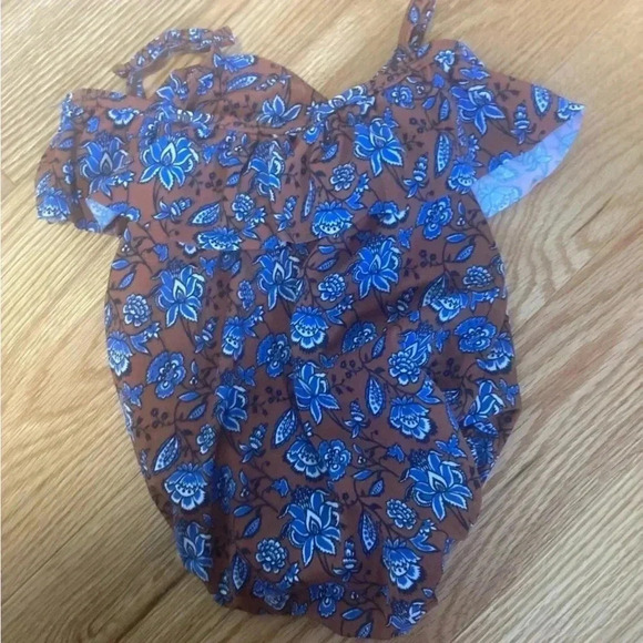 Janie  and Jack blue turquoise brown ruffle one piece swimsuit - Picture 4 of 4